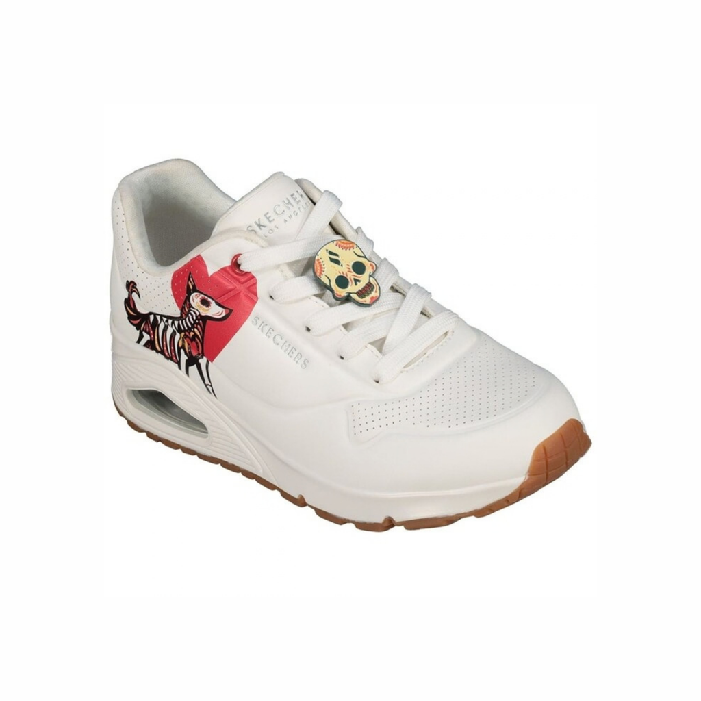 Tenis Skechers Street Uno Día de Muertos Huellitas Eternas / Blanco